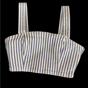 Zara Striped Blue and White Jean Cropped Tank Top small